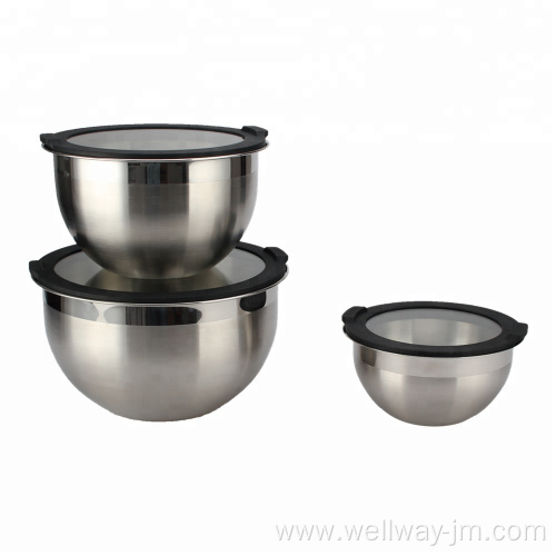 Stainless Steel Salad Bowl with Glass Lid